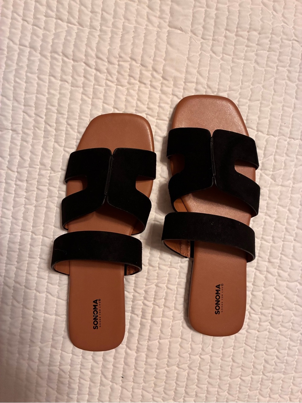 Sonoma Black Suede Double-Strap Slide Sandals with Brown Footbed